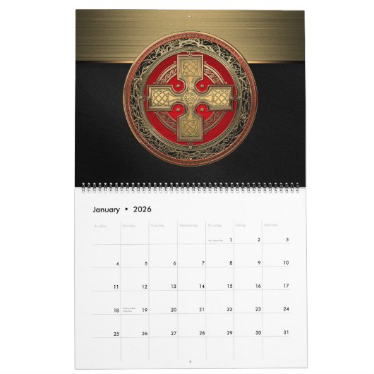 [100] Altes keltisches Sacred Gold Knot Cross Kalender (Jan 2026)