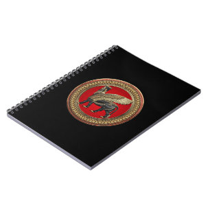 [100] Assyrian Winged Bull: Gold und Black Lamassu Notizblock
