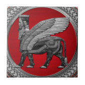 [100] Assyrian Winged Bull: Silver & Black Lamassu Fliese (Vorderseite)