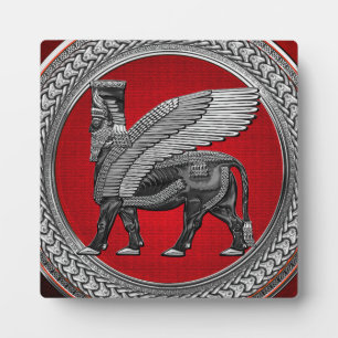 [100] Assyrian Winged Bull: Silver & Black Lamassu Fotoplatte