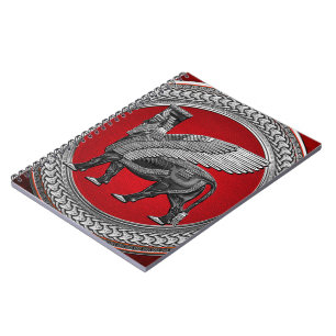 [100] Assyrian Winged Bull: Silver & Black Lamassu Notizblock