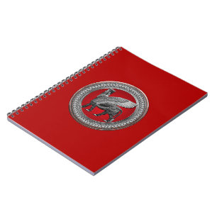 [100] Assyrian Winged Bull: Silver & Black Lamassu Notizblock
