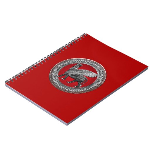 [100] Assyrian Winged Bull: Silver & Black Lamassu Notizblock (Linke Seite)