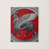 [100] Assyrian Winged Bull: Silver & Black Lamassu Puzzle (Vertikal)