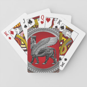 [100] Assyrian Winged Bull: Silver & Black Lamassu Spielkarten