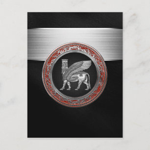 [100] Assyrian Winged Bull - Silver Lamassu Postkarte