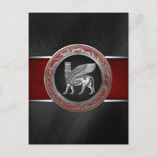[100] Assyrian Winged Bull - Silver Lamassu Postkarte