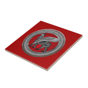 [100] Assyrian Winged Lion: Gold & Black Lamassu Fliese