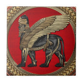 [100] Assyrian Winged Lion: Gold & Black Lamassu Fliese (Vorderseite)