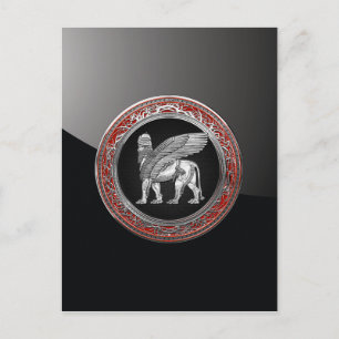 [100] Assyrian Winged Lion - Silver Lamassu Postkarte