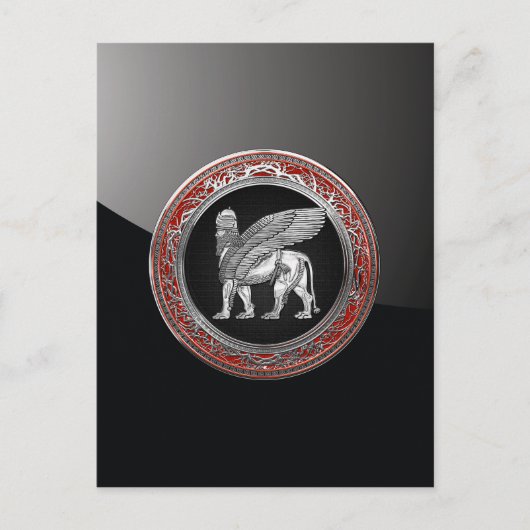 [100] Assyrian Winged Lion - Silver Lamassu Postkarte (Vorderseite)