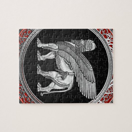 [100] Assyrian Winged Lion - Silver Lamassu Puzzle (Horizontal)