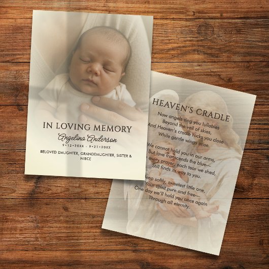 100 Baby Funeral Memorial Photo Prayer Cards Visitenkarte