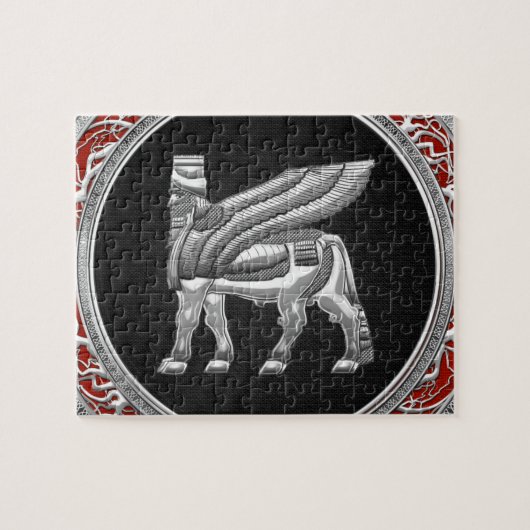 [100] Babylonischer Flügelbull [Silber] [3D] Puzzle (Horizontal)