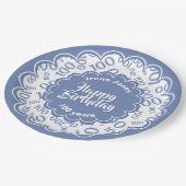 100. Blau/Weiß-Zufallszahlenmuster Pappteller (Schrägansicht)