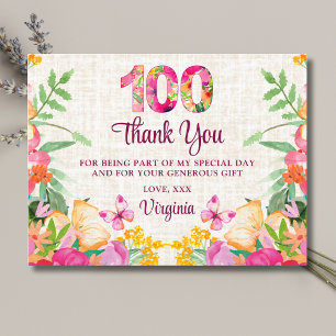 100 Blume Blumenwäsche 100. Geburtstag Vielen Dank Postkarte