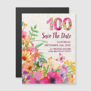 100 Blumenwäsche 100. Geburtstag Save the Date Magneteinladung