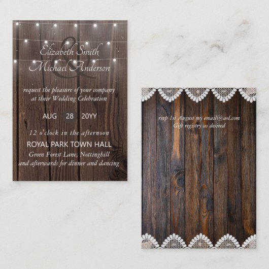 100 Budget RUSTIC Wood Wedding lädt ein Hinweiskarte (Vorne/Hinten)