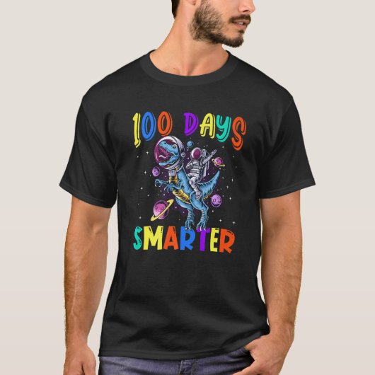 100 Day Of School 100 Days Smarter Space Dinosaurs T-Shirt (Vorderseite)