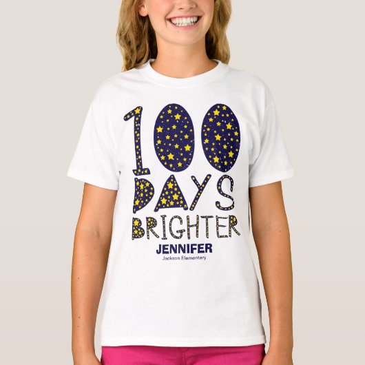 100 Days Brighter Lovely Stars 100 Days of School T-Shirt (Vorderseite)
