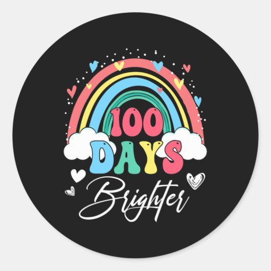100 Days Brighter Rainbow Lehrer Student 100th Da Runder Aufkleber (Vorderseite)