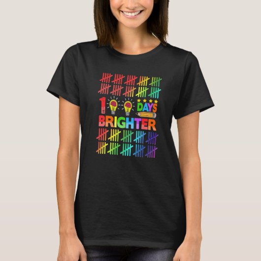 100 Days Brighter Teacher Kids Happy 100th Day Of T-Shirt (Vorderseite)