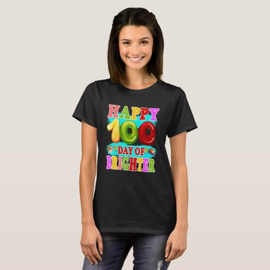 100 Days Brighter Teachers Kids Child Happy 100th  T-Shirt (Vorne ganz)
