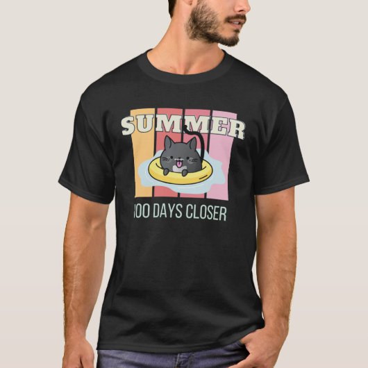 100 Days Closer to Summer Tuxedo Cat Vacation Coz T-Shirt (Vorderseite)