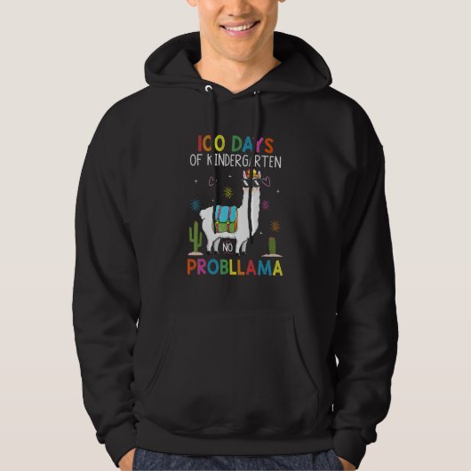 100 Days Kindergarten No Prob Llama Teacher 100th Hoodie (Vorderseite)
