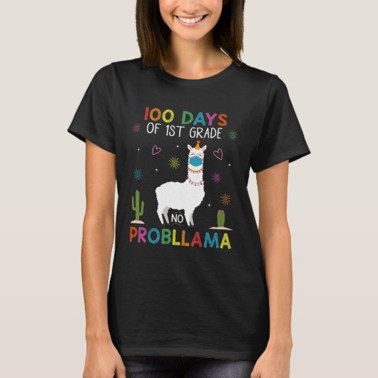 100 Days of 1st Grade No Probllama Llama Mask Quar T-Shirt (Vorderseite)