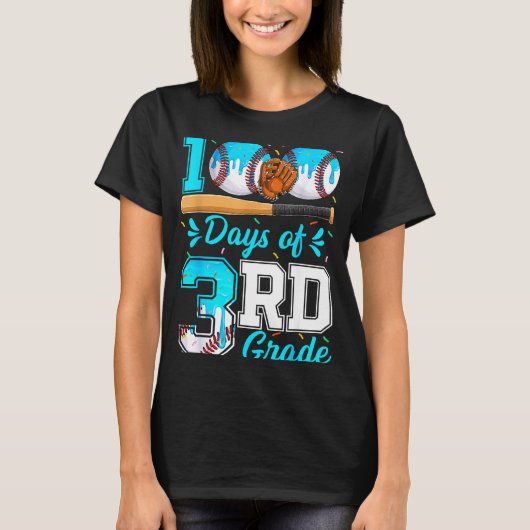 100 Days Of 3rd Grade Baseball 100th Day Of School T-Shirt (Vorderseite)