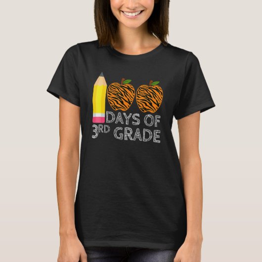 100 Days Of 3rd Grade Tiger Print Happy 100th Day T-Shirt (Vorderseite)