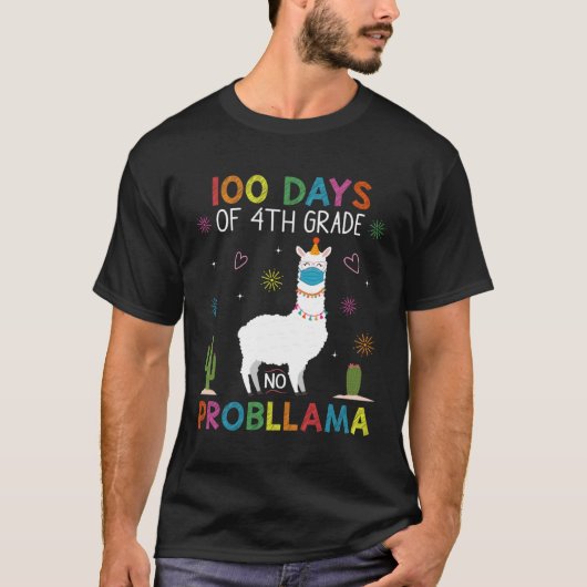 100 Days of 4th Grade No Probllama Llama Mask Quar T-Shirt (Vorderseite)