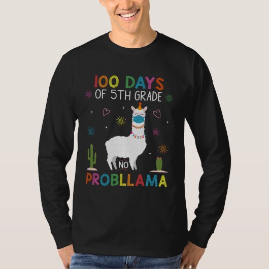100 Days of 5th Grade No Probllama Llama Mask Quar T-Shirt (Vorderseite)