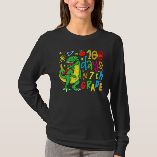 100 Days of 7th Grade Dino Rex 100 Day of School D T-Shirt (Vorderseite)