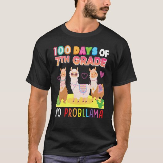 100 Days Of 7th Grade No Probllama 100th Day Schoo T-Shirt (Vorderseite)