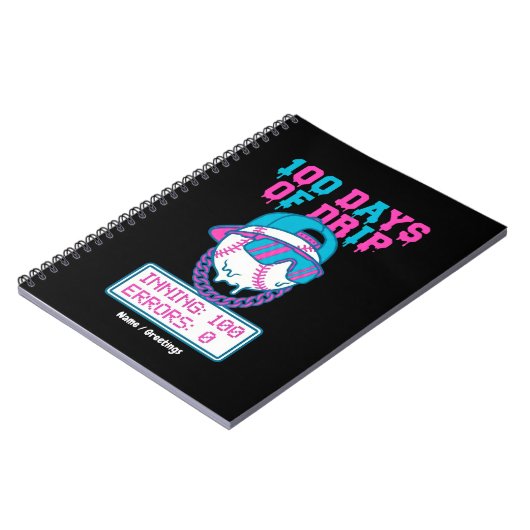 100 Days of Drip 0 Errors Baseball School Swag Notizblock (Linke Seite)