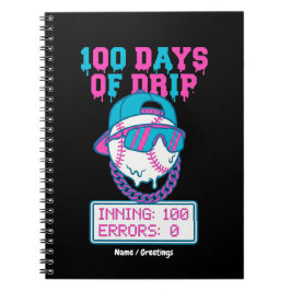 100 Days of Drip 0 Errors Baseball School Swag  Notizblock