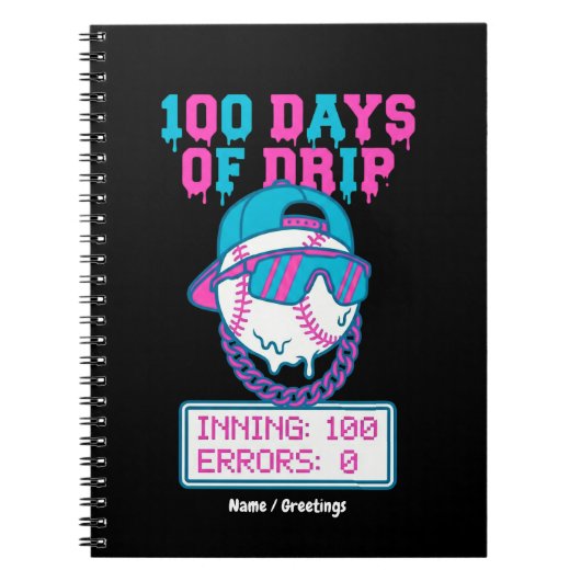 100 Days of Drip 0 Errors Baseball School Swag Notizblock (Vorderseite)