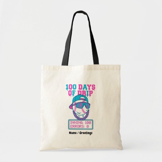 100 Days of Drip 0 Errors Baseball School Swag Tragetasche (Vorne)