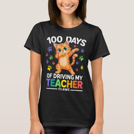 100 Days Of Driving My Teacher Claws Dabbing Cat S T-Shirt (Vorderseite)