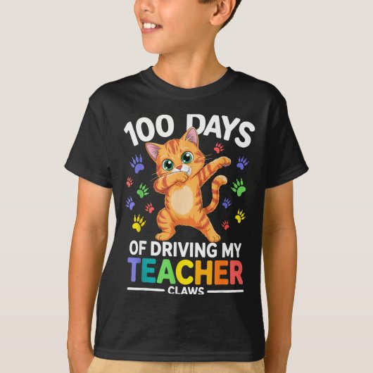 100 Days Of Driving My Teacher Claws Dabbing Cat S T-Shirt (Vorderseite)