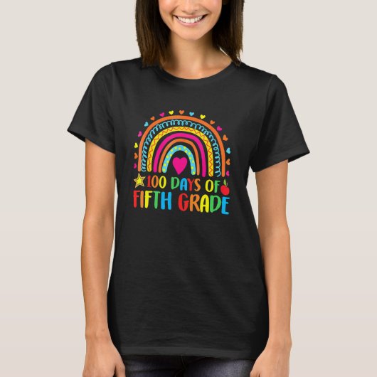 100 Days Of Fifth Grade Leopard Rainbow 100th Day T-Shirt (Vorderseite)