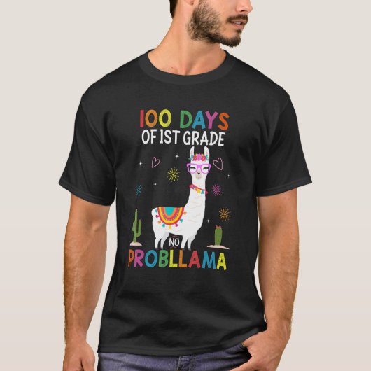 100 Days Of First 1st Grade No Prob Llama Teacher T-Shirt (Vorderseite)