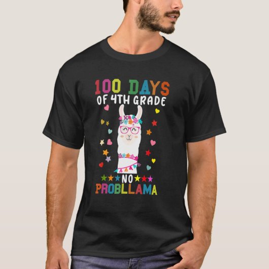 100 Days Of Fourth 4th Grade No Prob Llama Teacher T-Shirt (Vorderseite)