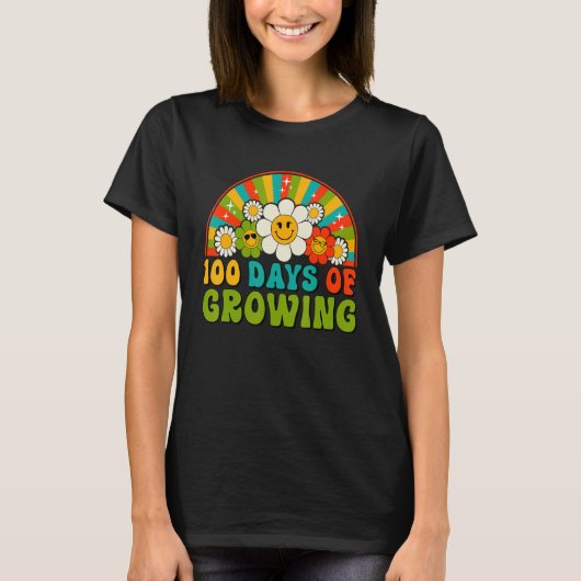 100 Days Of Growing Retro Teacher Kids Happy 100th T-Shirt (Vorderseite)