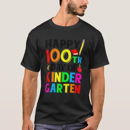 100 Days Of Kindergarten Happy 100th Day Of School T-Shirt (Vorderseite)