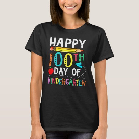100 Days Of Kindergarten Happy 100th Day Of School T-Shirt (Vorderseite)