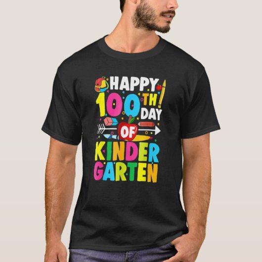 100 Days Of Kindergarten Happy 100th Day Of School T-Shirt (Vorderseite)