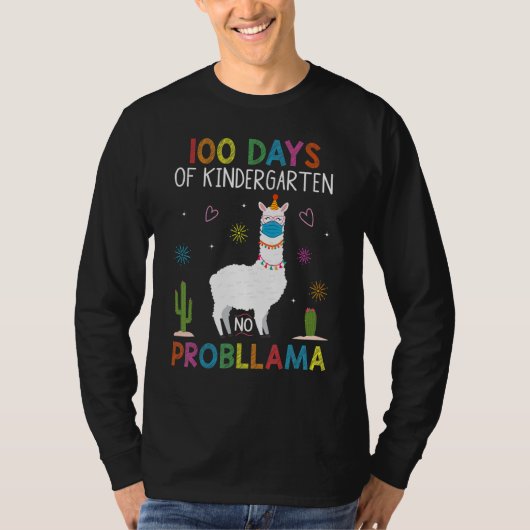 100 Days of Kindergarten No Probllama Llama Mask Q T-Shirt (Vorderseite)